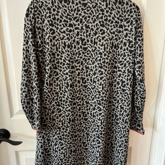 THML Women Leopard Print Long Open Front Cardigan Faux Leather Piping Sz XS - Picture 5 of 6